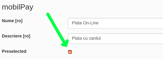 selectare implicita plata card